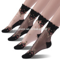 Mode Ultra-mince Dentelle Transparent Baroque Élastique Sox Élastique Cristal Verre Soie Chic 3d Chaussettes Beauté Courtes Femmes Chaussettes